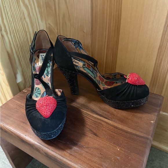 Miss L Fire Shoes - Miss L Fire Black Suede Heels with Strawberries 🍓